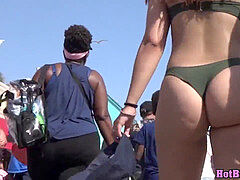 astounding Big Ass Teen Thong swimsuit Beach voyeur Closeup