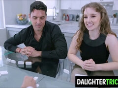Stepdad and stepdaughter swap stepdaughters during a game of domino