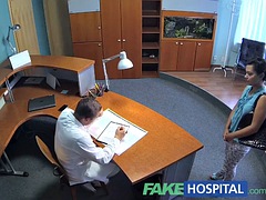 FakeHospital patient listens to the doctor fucking the nurse and then fucks him too