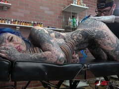 Amber Luke gets her asshole tattooed and nailed - Amber luke