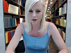 Blonde mature star Shelly flashing in public library