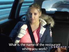 Huge tits blonde waitress in fake taxi