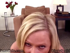 Blonde Anna Joy deepthroats a massive rod POV-style and gets her bubble butt pounded