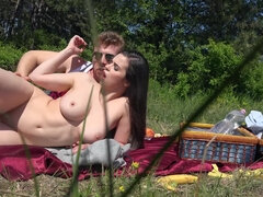 Super nasty picnic making love with a good looking brunette darling