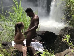 Beautiful white chick gets blacked by waterfall