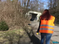 Amateur, Nana, Sucer une bite, Argent, De plein air, Public, Uniforme