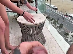 Anal and blowjob on the hotel balcony