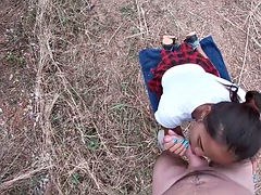 Thai amateur teen loves outdoor blowjob