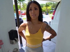 Horny for money tattooed Latina gets humped