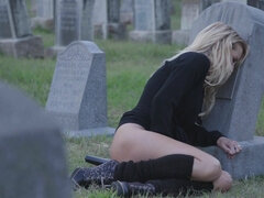 MILF Jessica Drake masturbates in the cemetery