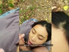 Asian nice lady gargling white dick in public