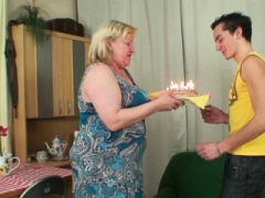 Utterly old mother in law pleases him at birthday