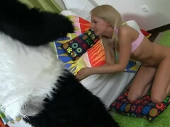 Teen cutie Amelie Pure has sex with alive panda toy