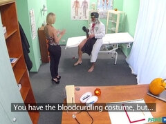 Doctors Halloween costume wardrobe malfunction gets blonde horny and wet