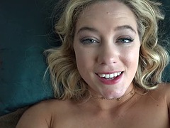 All natural busty amateur blonde sucks cock and gets her pussy licked in POV River Lynn