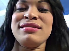 Latina shemale teen with huge ass rides big cock in POV