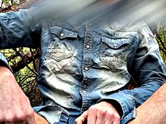 Interrupted outdoor cumshot in chastity cage