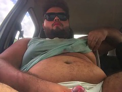 Young chubby gay with big tits spills his cum in amateur gay grandpas car