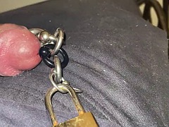 Short edge, cock masturbation session with an 8mm pierced cock, multiple piercings and a padlock.