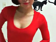 Hot Asian camgirl plays with her boobs