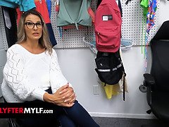 Stepmom Mandy Rhea caught stealing & fucked hard by stepson officer in the backroom