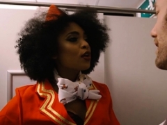 Afro hair ebony stewardess gets slammed in the toilet