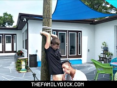 Twink nephew tied to a tree fucked by hot uncle outdoors