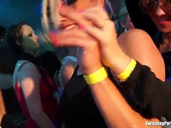 Lesbian party girls pleasure each other in public club with softcore party