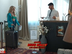 Watch Miss Sally, the English blonde MILF, get her mature pussy ripped in first class airport lounge