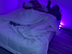 Behind the scenes. Stepmother shares the bed and fucks her stepson