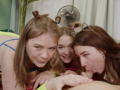 Hazel Grace, Jolie Butt and Lesya Milk get their eager pussies fucked in turn