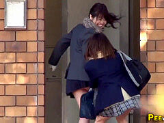 japanese teens in highschool uniforms pee