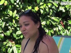 French teen fatty enjoys anal sex by the pool