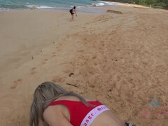 Plage, Doigter, Petite amie, Orgasme, Pov, Public, Chatte, Rasée