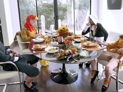 Brooklyn Chase and Rosalyn Sphinx getting fucked during the Thanksgiving dinner