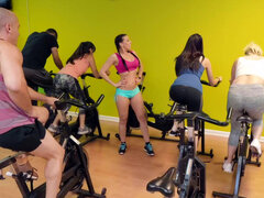 Rachel Starr riding a huge cock on the gym bycicle