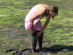 Messy Cute Girl, messy muddy and Gunged in marvelous Pink