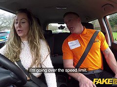 Naughty instructor bangs classy MILF in fake driving school lesson