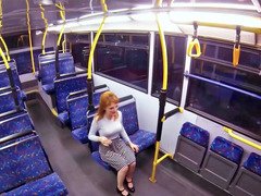 Hot blonde is giving head and fucking on the bus