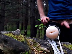 Athlete while jogging finds someones fleshlight in the forest and fucks it