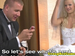 Blonde cutie gets naughty with wedding dress bride's pussy in a storyline game