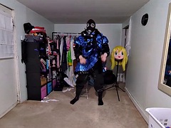 PVC Layered Maid Cosplay and Breathing Play with Gas Mask, Pipe in Suit