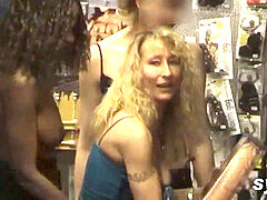 three whores in SHOP: demonstrating and anal orgy with customers