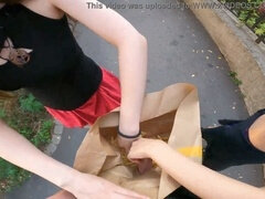 Wild public double handjob in a McDonald's fries bag - a new way to enjoy fast food!