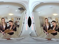 Jenna J Ross and Kenna James get naughty with the caterer in virtual reality POV