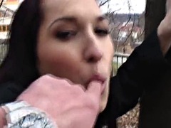 Brunette MILF loves to suck strangers cock in the street