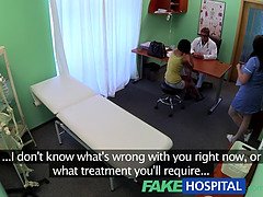 Sexy foreign patient gives an intimate BJ & rides doctor's hard cock in fake hospital