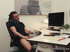 Gay masturbate and anal fuck colleague in the office