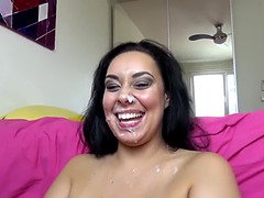 Anastasia Lux gets her massive tits splattered with hot jizz