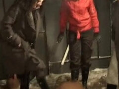 Slave cruelly beaten & boots trampled in the garage